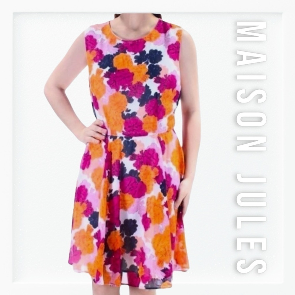 NWT Maison Jules Floral Fit and Flare Dress sz M